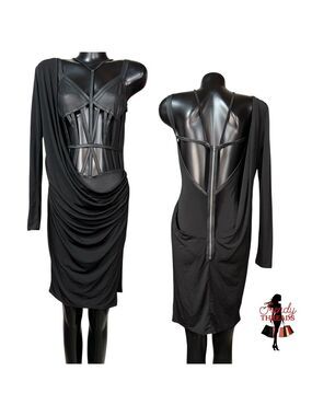 Fashion Queen NEW Cage Corset Dress Medium Sexy Little Black Backless Draped LBD